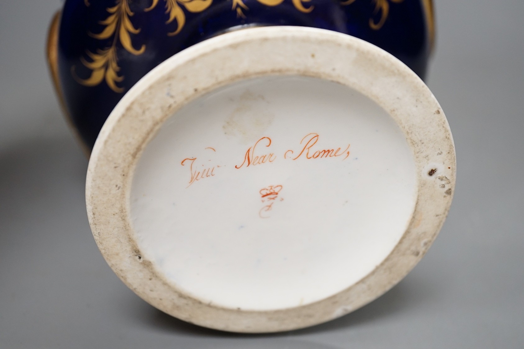 A Derby named twin handled cup, 'View near Rome', 20.5cm